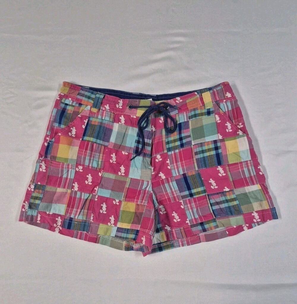 Disney Parks Mickey Mouse Plaid Patchwork Shorts Pink Women's Size L